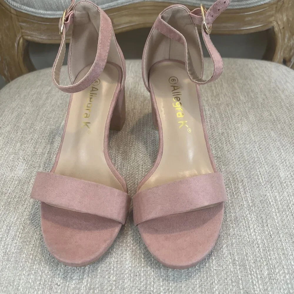 Allegra K Ankle Strap Block Low Heel Sandal Women's 6 Light Pink Wedding Summer - Picture 4 of 12